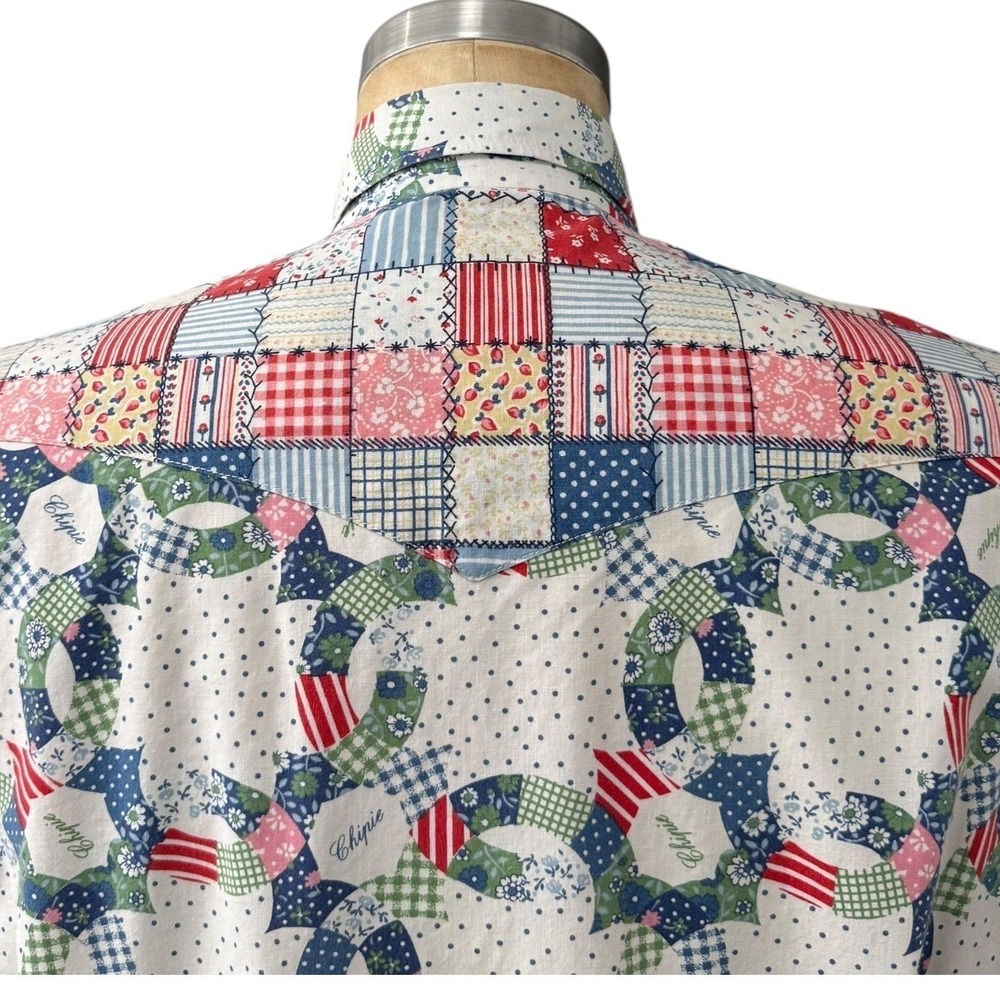 Vintage Chipie Westerner Quilted Patchwork Print Shirt Mens Long Sleeve Snap - Picture 7 of 8